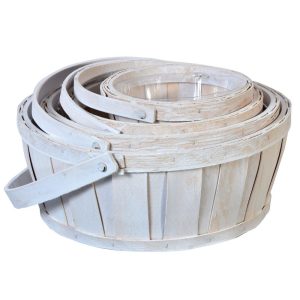 Round Vertical Weave Woodchip Baskets w/Drop Handles & Liners, Set of 4 | Pioneer Wholesale Woodchip