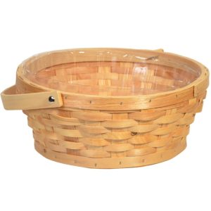 Round Woodchip Basket w/Drop Handle & Liner 10.5" Natural | Pioneer Wholesale Plastic Liners