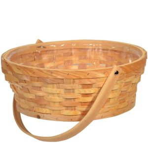 Round Woodchip Basket w/Drop Handle & Liner 12.25" Natural | Pioneer Wholesale Single Baskets