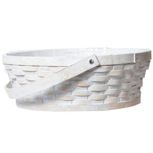 Round Woodchip Basket w/Drop Handle & Liner 12.25" Whitewash | Pioneer Wholesale Single Baskets