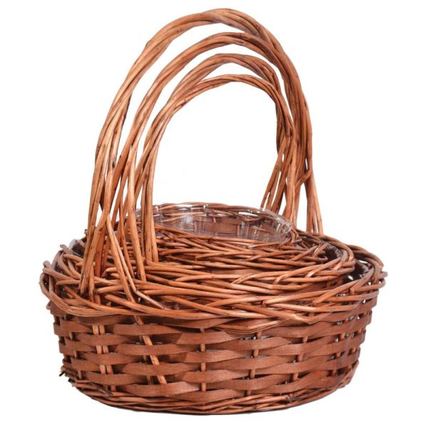 Round Woodchip Basket w/Liners, Set of 4 – Brown Stained Brown Stained | Pioneer Wholesale Woodchip