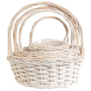 Round Woodchip Basket w/Liners, Set of 4 – Whitewash Whitewash | Pioneer Wholesale Plastic Liners