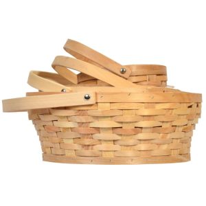 Round Woodchip Baskets w/Drop Handles & Liners, Set of 4 – Natural Natural | Pioneer Wholesale Round