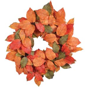 Salal Leaf Wreath 24" Orange/Green | Pioneer Wholesale Wreaths