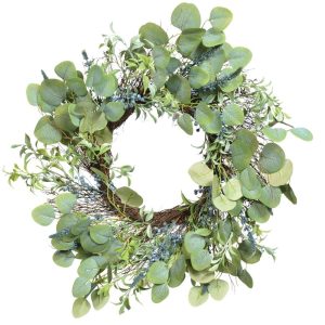 Silver Dollar Eucalyptus & Berries Wreath 24" Green | Pioneer Wholesale Wreaths