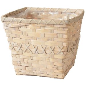 Square Rattan Pot Cover w/Sewn-In Liner, 11.5" Whitewash | Pioneer Wholesale Pot Covers