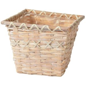 Square Rattan Pot Cover w/Sewn-In Liner, 8" Whitewash | Pioneer Wholesale Pot Covers