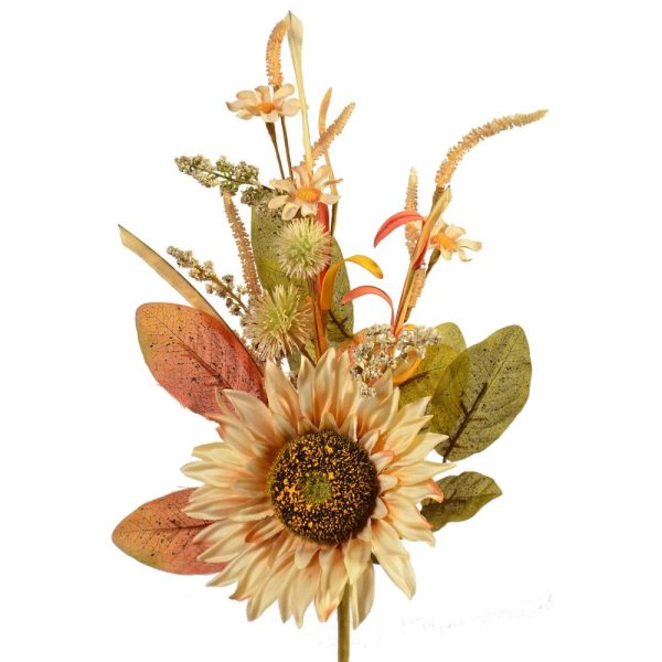 Sunflower & Pom Pom Pick 16" Beige | Pioneer Wholesale Other Stems