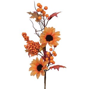 Sunflower, Maple & Berry Spray 22" Yellow | Pioneer Wholesale Other Stems