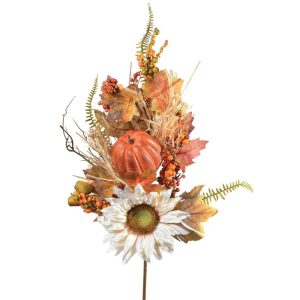 Sunflower, Pumpkin & Berries Spray 29" Orange/Cream | Pioneer Wholesale Other Stems