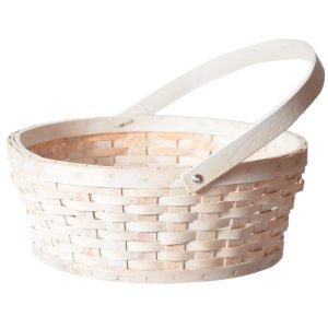 UNLINED Round Woodchip Basket w/Drop Handle 12.25" Whitewash | Pioneer Wholesale Woodchip