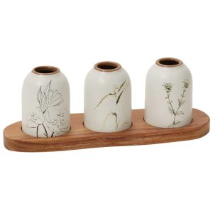 Wisteria Ceramic Budvase Set 10x3x3.5" White | Pioneer Wholesale Bud Vases