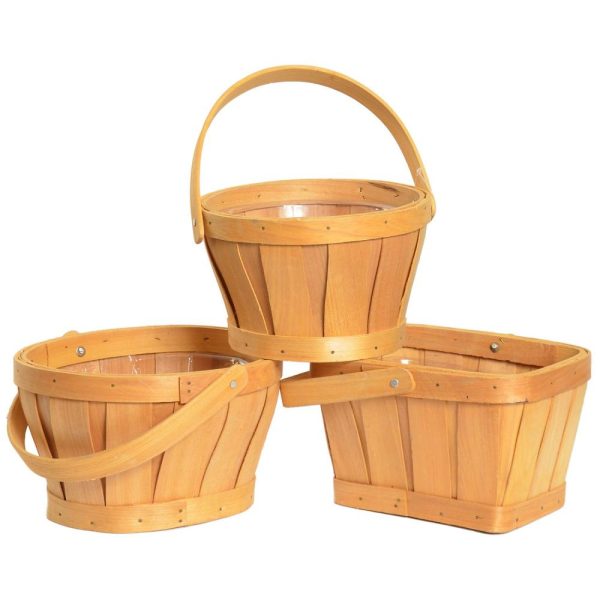 Woodchip Flower Basket w/Drop Handle **Must Buy 3 Asst Shapes** – Natural Natural | Pioneer Wholesale Woodchip