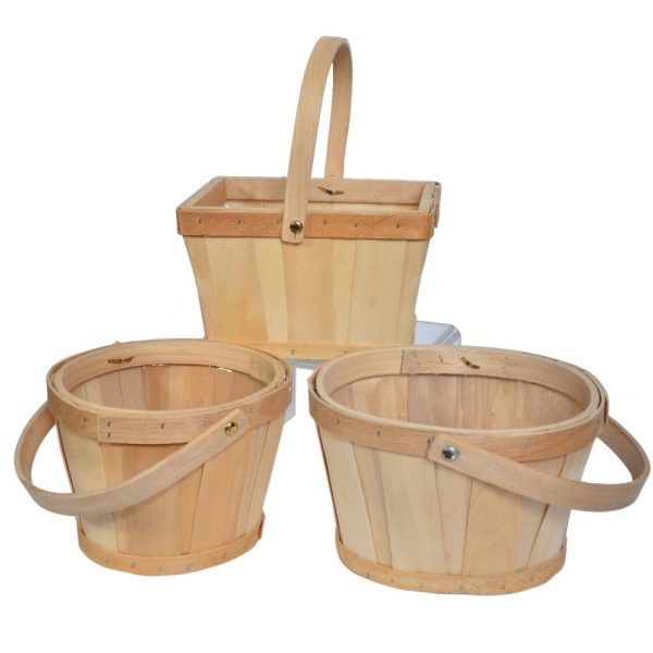 Woodchip Flower Basket w/Drop Handle **Must Buy 3 Asst Shapes** – Natural Natural | Pioneer Wholesale Woodchip