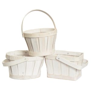 Woodchip Flower Basket w/Drop Handle **Must Buy 3 Asst Shapes** – Whitewash Whitewash | Pioneer Wholesale Woodchip