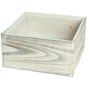 Woodland Square Planter 7×3.5" Whitewash | Pioneer Wholesale Wooden Containers