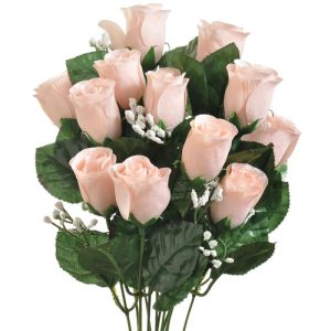 Colorfast "Lillian" Rosebud Bush w/Gypsophila x14, 18" Nude | Pioneer Wholesale Colorfast Flowers