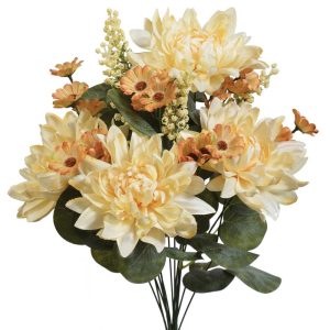 Mixed Dahlia, Daisy & Filler Bush x14, 21" Beige | Pioneer Wholesale Everyday Mixed Flower Bushes