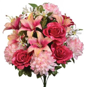 Mixed Rose, Mum & Lily Bush x22, 23" Beauty/Pink | Pioneer Wholesale Everyday Mixed Flower Bushes