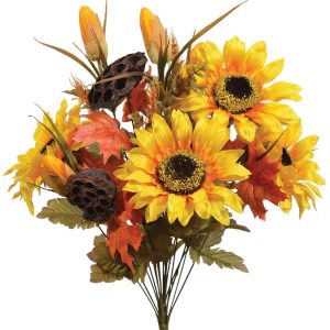 Mixed Sunflower, Lotus Pod & Corn Bush x18, 21" Gold/Yellow | Pioneer Wholesale Everyday Mixed Flower Bushes