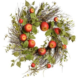 Twig Wreath w/Apples & Foliage 22" Green/Red | Pioneer Wholesale Wreaths