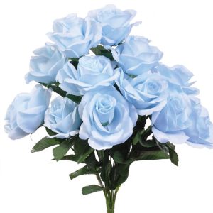 Colorfast "Kylie" Open Rose Bush x12, 17" Baby Blue | Pioneer Wholesale Colorfast Flowers