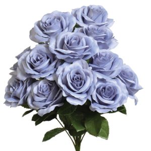 Colorfast "Kylie" Open Rose Bush x12, 17" Dusty Blue | Pioneer Wholesale Colorfast Flowers