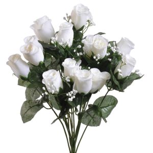 Colorfast "Lillian" Rosebud Bush w/Gypsophila x14, 18" Cream | Pioneer Wholesale Colorfast Flowers