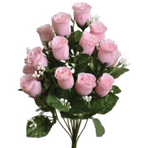 Colorfast "Lillian" Rosebud Bush w/Gypsophila x14, 18" Dusty Pink | Pioneer Wholesale Colorfast Flowers