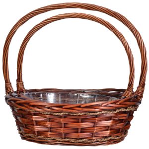 Oval Split Willow & Rope Basket, Set of 2 w/Liners, 12.5-15"- Brown Stained | Pioneer Wholesale Split Willow