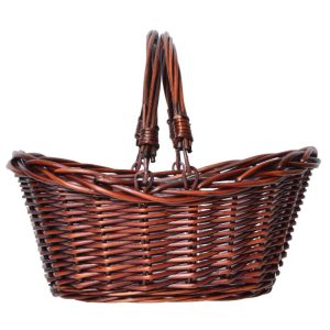 Oval Willow Basket w/Drop Handles and Liner 12" Brown Stained | Pioneer Wholesale Oval