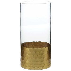 Elsa Glass Vase 3.75×8" Gold/Clear | Pioneer Wholesale Clear Glass Vases