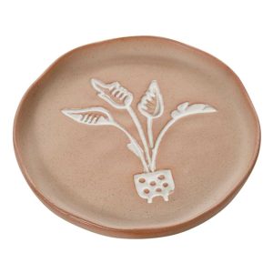 Hayseed Round Ceramic Tray 5x5x0.5" Brown | Pioneer Wholesale Ceramic