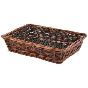 Rectangle Triple Weave Split Willow Tray Basket 15" Brown Stained | Pioneer Wholesale Single Baskets