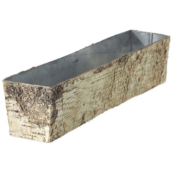 Rectangular Birch Galvanized Planter 18" Natural | Pioneer Wholesale Large Containers